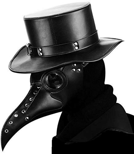 Pest-Doktor Schnabel-Maske Rabenmaske Vogel Cosplay Steampunk Seuchen-Doktor Halloween & Karneval aus PU-Leder (Set: Schnabelmaske + Hut)