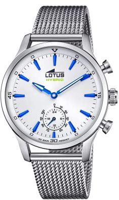 LOTUS Herren Smartwatch Hybrid Connected Edelstahl Silber-Blau-Weiß, Durchmesser: 43mm, Wasserdichtigkeit: 10 Bar, 18803/1