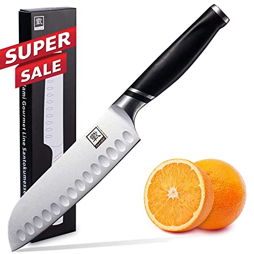 zayiko NAMI Santokumesser 30,5 cm Länge mit 17cm Klinge aus deutschem Edelstahl und ergonomischen Griff aus ABS, Vielseitiges Profi- Küchenmesser, Edelstahl Santoku Kochmesser, scharfes Kochmesser