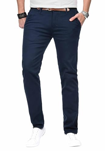 Maurelio Modriano Herren Designer Chino Stoff Hose Chinohose MM015 [MM-015-Dunkelblau-W32-L30]
