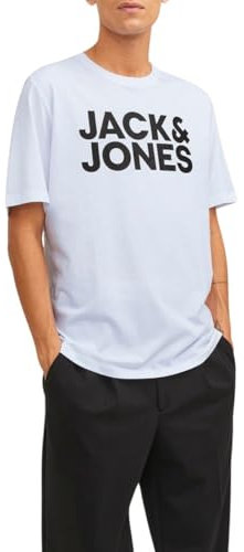 Jack & Jones Mens JJECORP Logo Tee SS O-Neck NOOS T-Shirt, White/Fit:Slim/Large Print/Black, S