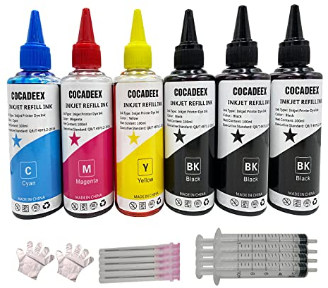 COCADEEX Kit de recharge d'encre 600 ml compatible avec imprimantes à jet d'encre de bureau HP, Canon, Brother, Epson, Lexmark