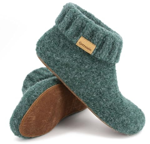 Gottstein Hüttenschuh Knit Boot - Filz-Hausschuh für Damen & Herren | Aus 100% Schurwolle Oceangreen, 45