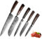 ZENG 5-Teiliges Kochmesser Set, Santoku Messer Fleischmesser Profi Damastmesser Gemüsemesser Schälmesser Scharfe Deutschem Edelstahl Küchenmesser mit Ergonomischem Pakkawood Griffen