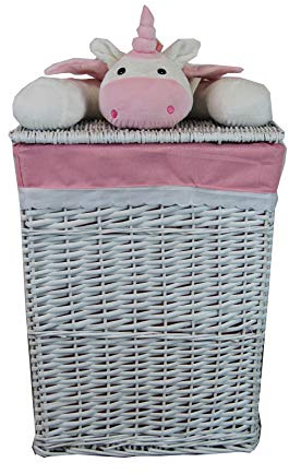 Wäschekorb Wäschetonnen Wäschetruhe Weide weiß rosa Einhorn 2x Varianten (gr.S BxTxH 37x27x50cm)