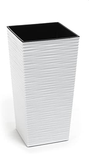 Gordanluk,Tall plastic flowerpot, Textured Flowerpot with internal riser, plant pots indoor, garden planters white, black, grey, brown (White, 40 x 40 x 75cm)