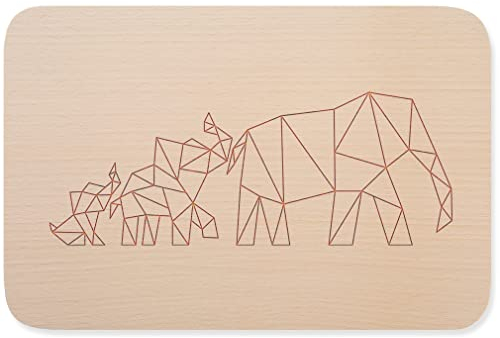 JUNIWORDS Frühstücksbrettchen, Origami Elefanten Familie, Holzbrett Frühstücksbrett Holzbrettchen