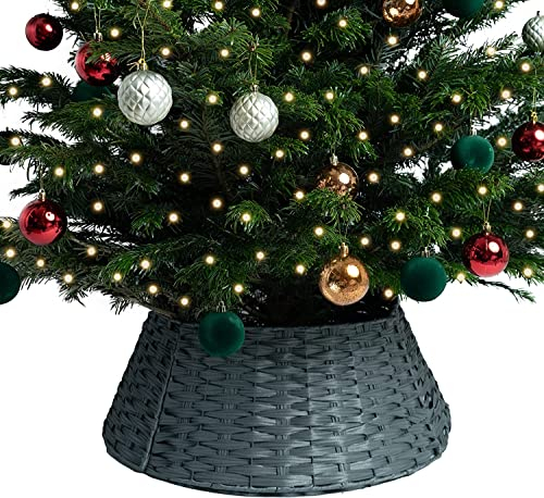 RELSY - Gonna per albero di Natale, in vimini, cestino per base dell’albero di Natale, per alberi di qualsiasi dimensione (L, grigio freddo)