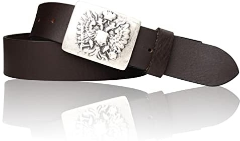 FRONHOFER Trachtengürtel österreichischer Doppeladler Trachten Gürtelschnalle, 17763, Größe:Körperumfang 105 cm/Gesamtlänge 120 cm, Farbe:Dunkelbraun