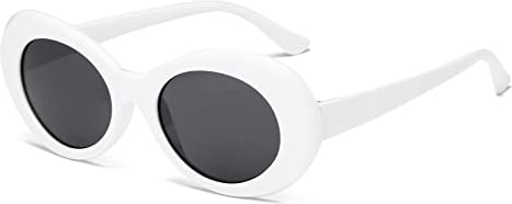 Long Keeper Retro Ovale Sonnenbrille – UV400 Mode Weiß Sonnenbrille Oval für Damen & Herren Weißer Vintage Brille Unisex 50MM