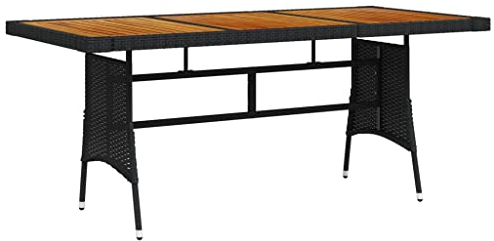 vidaXL Akazienholz Massiv Gartentisch Garten Esstisch Terrassentisch Gartenmöbel Tisch Außentisch Outdoor Schwarz 160x70x72cm Poly Rattan