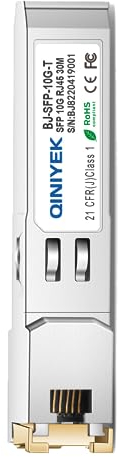QINIYEK Émetteur-récepteur SFP+ 10GBase-T,émetteur-récepteur cuivre 10G SFP+ RJ45,Compatible pour Cisco SFP-10G-TS,Ubiquiti UniFi UF-RJ45-10G,Mikrotik,Fortinet,Supermicro,jusqu'à 30 m (Lot de 1)