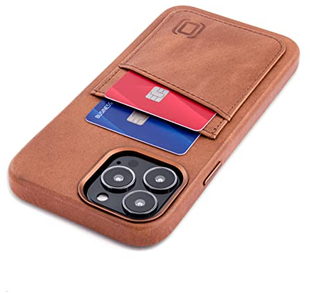Dockem Genuine Leather Card Case for iPhone 13 Pro Max with Built-in Metal Plate for Magnetic Mounting, Stitched-on Wallet with 2 Credit Card Holders, 6.7 Pro Max M2GL [Light Brown]