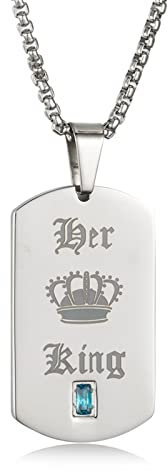 Skcess Halskette Mann, Halsketten für Herren Silber Ihr König Seine Königin Edelstahlkette Herren anhänger Halskette Länge 60cm