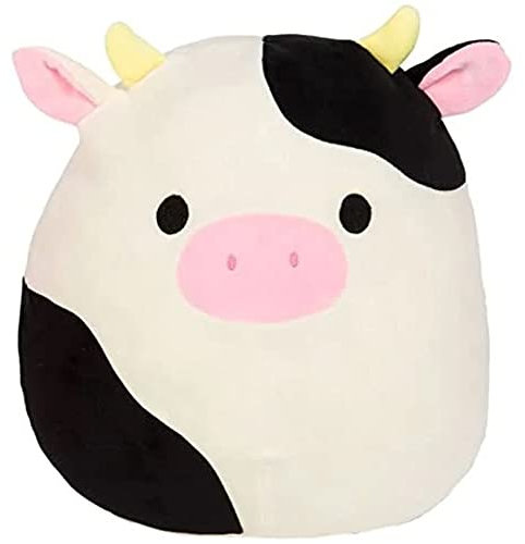 Squishmallow Peluche officielle Kellytoy de collection Farm Squad - Animaux doux et spongieux (Noir/blanc/rose, vache Connor, 19,1 cm), 7.5 Inch