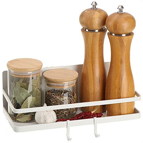 Robin Goods® Kühlschrank Magnet-Regal - Hängeregal mit 2 Haken - Küchen-Ablage magnetisch für Gewürze aus Metall - Magnetregal, Organizer bis max. 6kg belastbar (1 Stück - weiß)