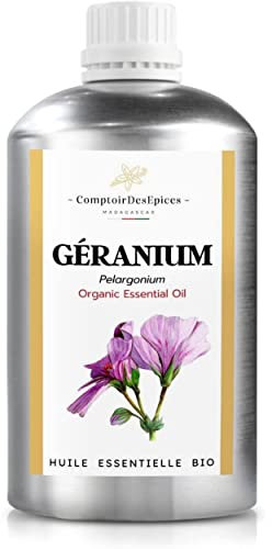 500 ML - GÉRANIUM BOURBON Lot de 1 (500 ML) Huile Essentielle de Géranium Bourbon Bio - 100% pure et naturelle - Chémotypée et Certifiée BIO ECOCERT-FR-01 (AB) - Entreprise Française)
