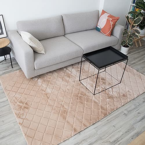PUCHIKA Teppich, Wohnzimmerteppich, Kurzflor flauschig, Teppiche mit weicher Plüsch, Schlafzimmerteppich Kunstkaninchenfell, waschbar Unter 35 Grad, Anti-Rutsch Unterseite, 160cm x 230cm, Braun