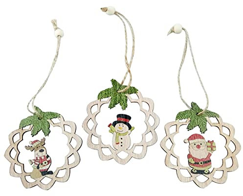 3pcs Christmas Wooden Christmas Bird House Garland Old Man Snowman Bear Christmas Tree Decorations Small Pendant Christmas Balls Decorations (Beige, One Size)
