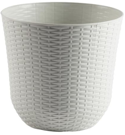 Acan Tradineur - Maceta Rattan Redondo de Plástico - Fabricado en España - Ideal para Plantas, hogar, jardín y terrazas - Ø 33 cm - Color Blanco Marfil