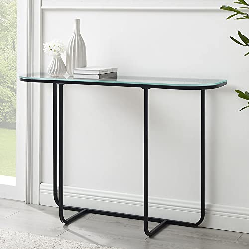 URBNLIVING Two-Tone Modern Decorative Console Entryway Telephone Narrow Table Sofa Table for Living Room, Hallway, Office (Glass Top and Black Legs)