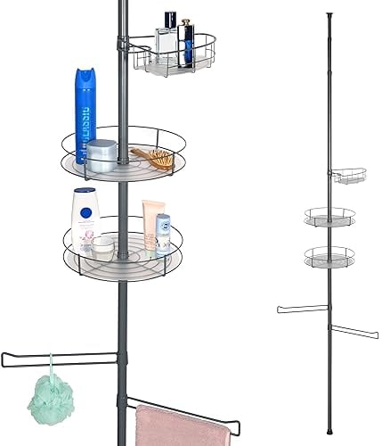 bremermann Teleskop-Badregal, 3 Körbe, 2 Handtuchstangen, Teleskop-Stange bis max. ca. 290 cm (grau)