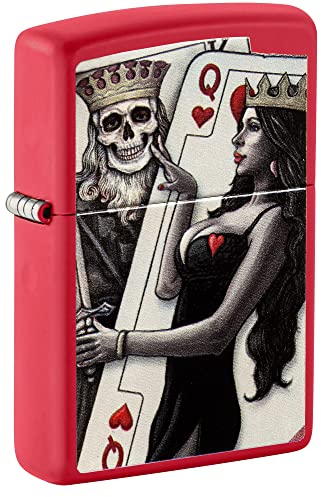 Zippo 48624 Sturmfeuerzeug Skull King Queen Beauty Red Matte Red Taschenfeuerzeug Spielkarten