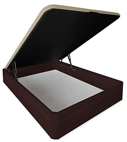Duérmete Online - Canapé Abatible Extra Reforzado Gran Capacidad con Tapa Transpirable, Esquinas Redondeadas, 135 x 190, Cajón Grosor 30mm, Wengué