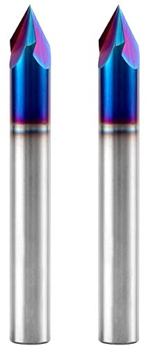 EANOSIC 2 Stück 60 Grad V-Nut-Fräser-Bit, 1/4 Zoll Schaft, 3-Flöte, Nanoblau beschichtet, Vollhartmetall-V-Frässtifte für CNC-Gravur und Anfasen