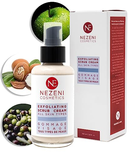 Nezeni Physisches Gesichtspeeling für normale, fettige und Mischhaut | 100ml | 5 Wirkstoffe | vegan | Low Content