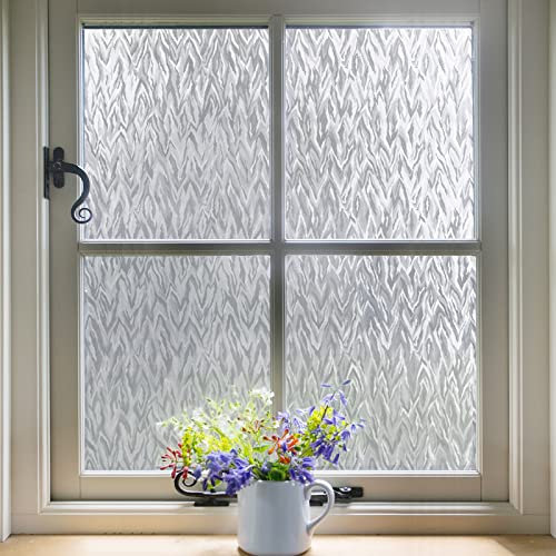 FEOMOS Statische Haftung Fensterfolie, Fenster-Sichtschutzfolie, mattierte Fensteraufkleber, dekoratives Glas-Vinyl, ICY Flame gemusterte Folien für Fenstertüren, 43,9 x 199,9 cm