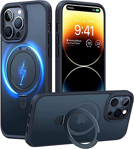 Tech MD iPhone 13 Pro with Built-in Ring Stand Case Magnetic MagSafe Compatible Shockproof Protective Hard Back Slim Thin Phone Cover Super Soft Silicone Slim– 6.1 Black
