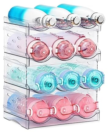YOOTUKL Water Bottle Organizer Stackable Kitchen Pantry Organization and Storage Shelf Plastic Water Bottle Holder for Fridge Kitchen Cabinet Wine (4 Pack(12 Bottles))