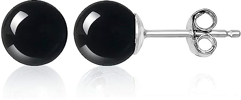 AESDOX Handgefertigte Kristall Kugel Ohrstecker für Frauen Mädchen Ohrstecker in Sterling Silber (8mm, Schwarzer Obsidian)