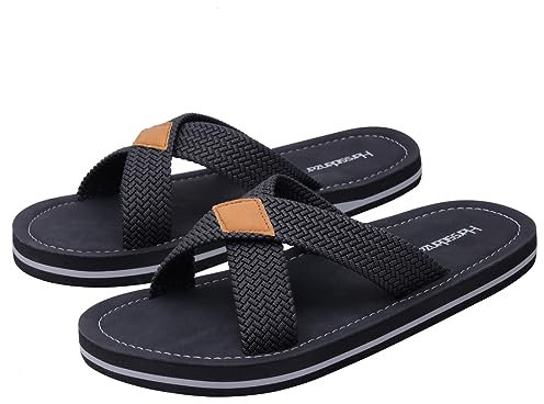 Harssidanzar Men's Cross Slide Sandals Slip on Comfortable Lightweight Summer Slipper Shoes For Indoor and Outdoor Quick-Dry KM229UK,Black,Size 11