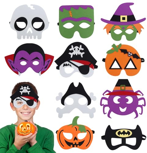 10 Stück Halloween Masken, Filzmasken, Kürbisgeist Hexe Pirat Skelett Cosplay Masken, Halbmasken mit Elastischen Seil, Fühlte Maske Augenmaske für Halloween Cosplay Party Maskerade Kostümzubehör