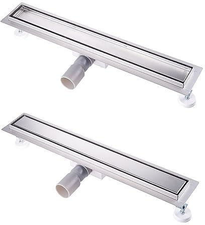 Kasloglow Duschrinne 40 cm Komplettset, Edelstahl Ablaufrinne, Extra flache befliesbare Duschrinne mit Haarsieb und Geruchsstop - Länge 30-100cm für bodenebene Duschen
