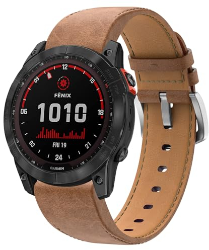 Armband für Fenix 7/Fenix 6/Fenix 5, 22mm Echtleder Ersatzarmband QuickFit Armband für Fenix 6 Pro, Fenix 5 Plus, Fenix 7 Solar, Forerunner 945, 935, Approach S62, S60, Garmin Instinct, Quatix 6,5