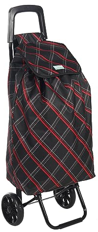 Rainberg 50Ltr Lightweight 2 Wheels Shopping Trolley, Hard Wearing & Foldaway Trendy Folding, Collapsible Push/Pull Carts for Easy Storage (Black & Red)