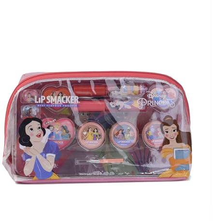 Lip Smacker Disney Princess Essential Make-up Tasche, Schminkset für Mädchen mit Lipgloss und Leuchtenden Lidschatten, Inklusive Beautyzubehör für Haare und Make-up