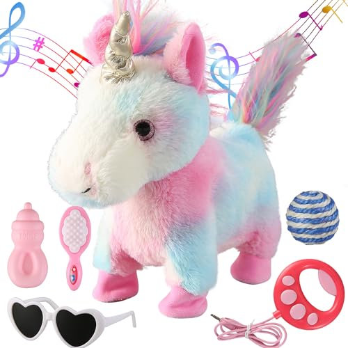 Marsjoy Buntes Einhorn Walking Set Singendes Plüsch Roboter Einhorn Realistische Plüschtier Fernbedienung Spielzeug
