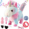 Marsjoy Buntes Einhorn Walking Set Singendes Plüsch Roboter Einhorn Realistische Plüschtier Fernbedienung Spielzeug