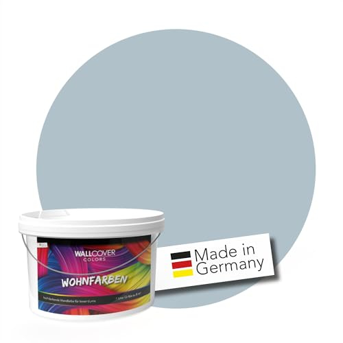 WALLCOVER hochwertige Wandfarbe für Innen | Taubenblau | 5L für 40m² | Hochdeckende Innenfarbe Matt (Klasse 1) | Profi Qualität aus Deutschland