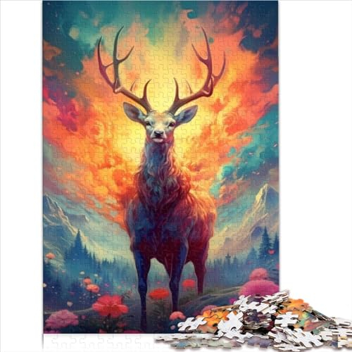 Puzzle-Geschenk, 1000-teiliges Puzzle, Hirsch im Wald, geheimnisvolles Holzpuzzle für Erwachsene und Kinder ab 12 Jahren, mit passendem Poster und Quizblatt (50 x 75 cm)