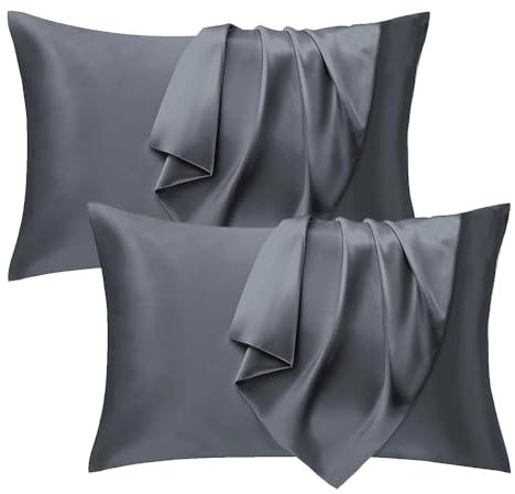 Seiwohl Satin Kissenbezug 50x80 2er Set, Weich wie Seidenkissenbezug Silk Pillowcase, Vegane Seide Kopfkissenbezug Kissenhülle Seidenkopfkissen Kopfkissen bezug für Haar und Haut, Dunkelgrau