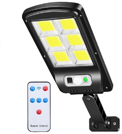 MOKEKA Lampione Solare LED Esterno, Faro Stradale con Pannello Solare, Sensore Crepuscolare e di Movimento, 3 Modalità, Luce Fredda 6500K, IP65 Impermeabile, Ideale per Giardino, Terrazzo (Pacco da 1)