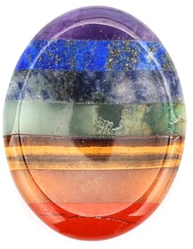 Duoleimi 7 Chakala Handschmeichler Stein - Edle Kristalle Heilsteine zur Meditation - Labradorit & Karneol Steine für Chakra Balance und Stressabbau - 1.8 Zoll Ovaler Edelstein