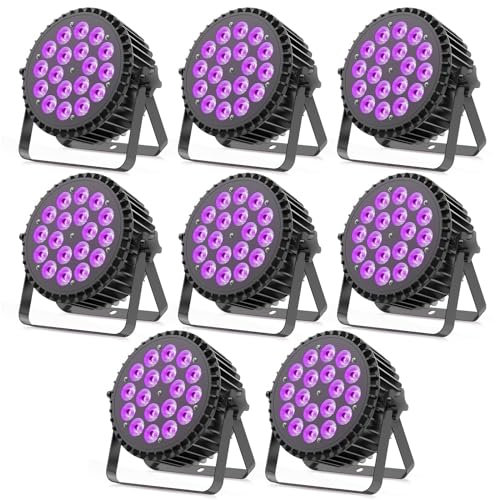 8PCS 200W LED Par RGBWA+UV 6 in 1 Bühnenlicht Strahler, 18 LED Par Scheinwerfer Aluminiumschale mit D MX 7/10CH und Strobe, Discolicht Partylicht für Bar Party Hochzeit Weihnachten Halloween