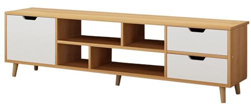 bephible TV-Ständer, TV-Ständer für Schlafzimmer, Media-Entertainment-Center mit 3 Schubladen und offenen Regalen, Fernsehständer, TV-Tisch, Medienkonsole für Wohnzimmer und Schlafzimmer Weiß