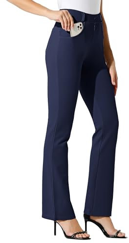 WILLIT 33 Damen Yoga Kleid Hose Bootcut Arbeitshose Stretch Büro Casual Gürtelschlaufen Hose 4 Taschen Navy S